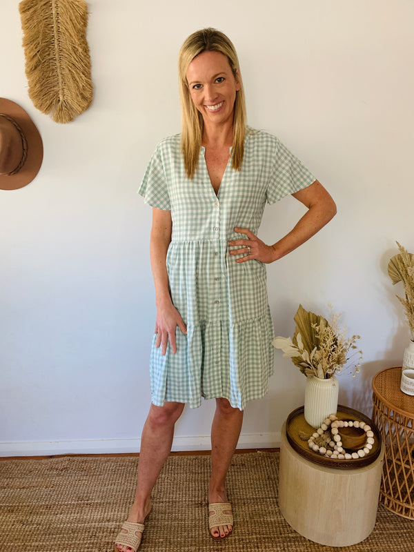 Callie Dress- Green and white gingham