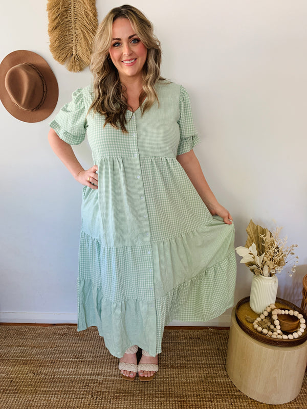 Ellie Dress- Sage and white