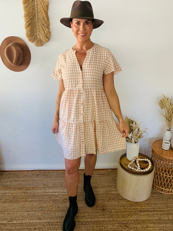 Pia Dress- Latte gingham